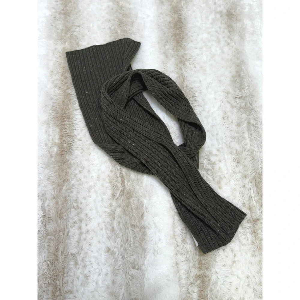 Merrell Knit Scarf Mens OS Olive Green Ribbed Wool‎ Blend Speckled Academia